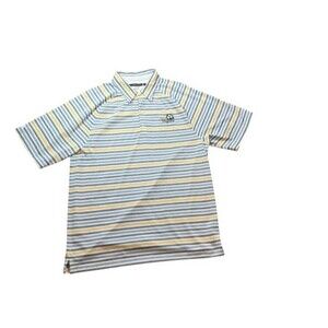 Disney Magnolia Golf Polo Mens Size Large Stripe Blue Yellow Performance Shirt